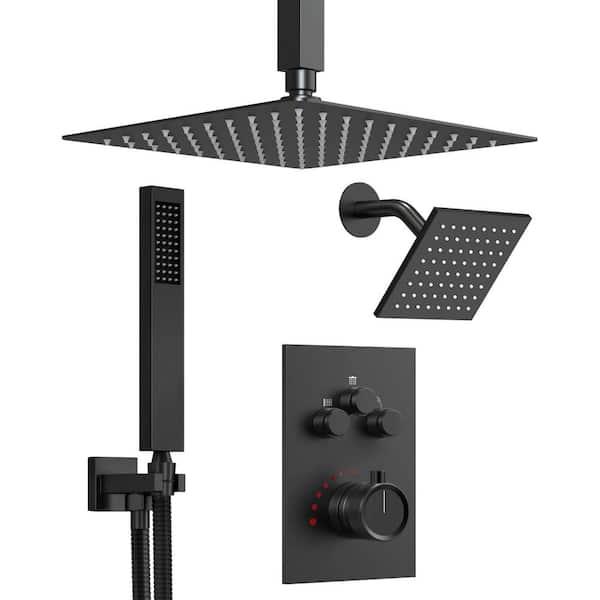 GRANDJOY Multiple Press 7-Spray Ceiling Mount Anti Scald 12 in. Fixed and Handheld Shower Head in Matte Black Valve Included SRSFS1007-BK12 - pzzmvmgx1kzjwobe3unm@2x.jpg