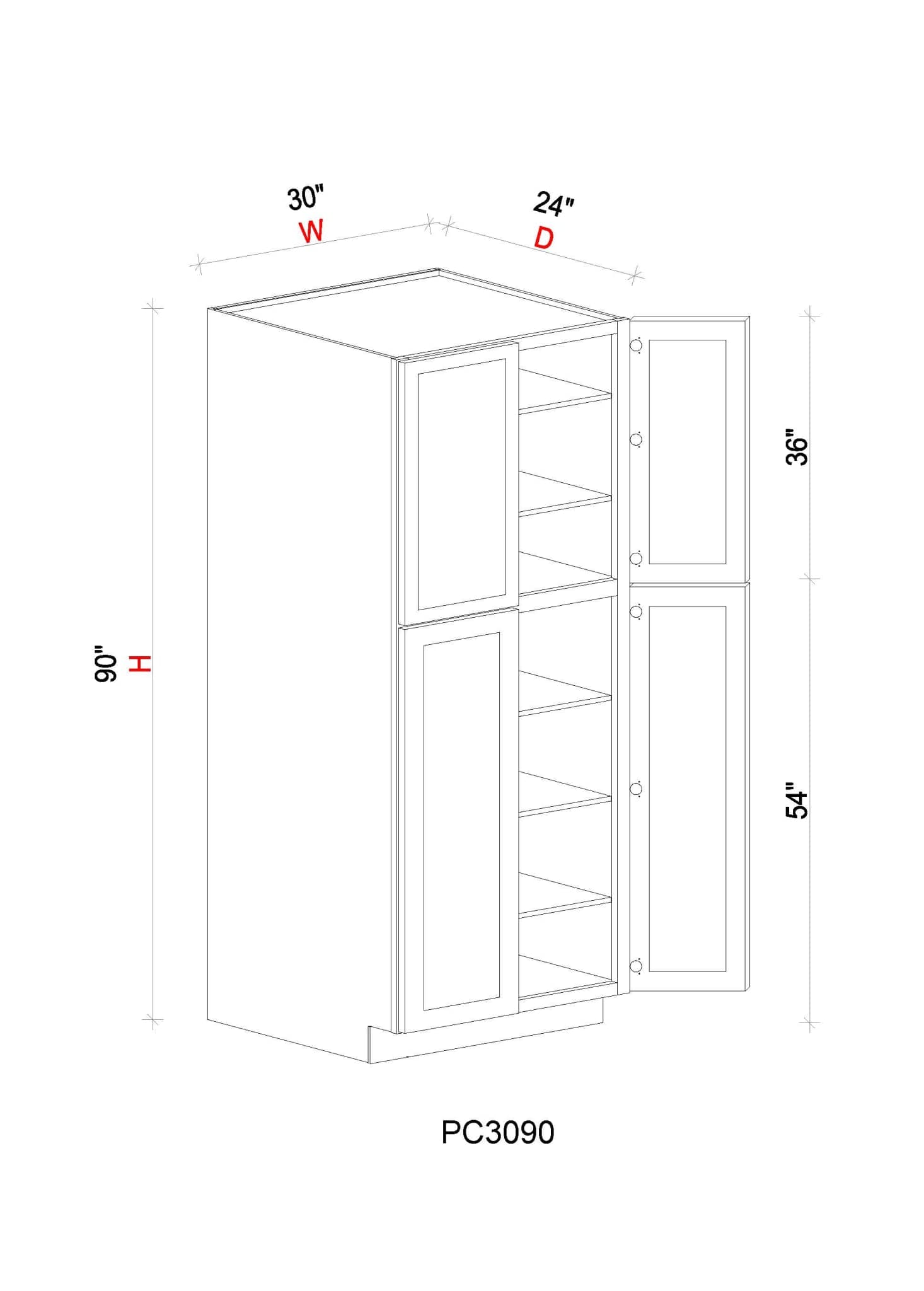 Pantry Cabinet - 30"W x 90"H x 24"D - - 4D