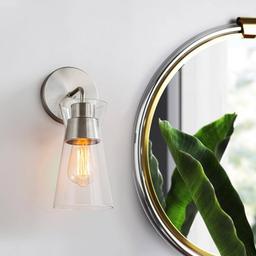 1-Light Brushed Nickel Wall Sconce with Clear Glass - qbytuak6zmrsiovuc2de@2x.jpg