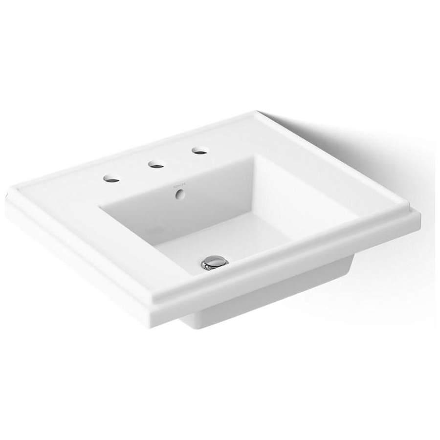 Tresham 14-1/4" Fireclay Pedestal Bathroom Sink with 3 Holes Drilled and Overflow