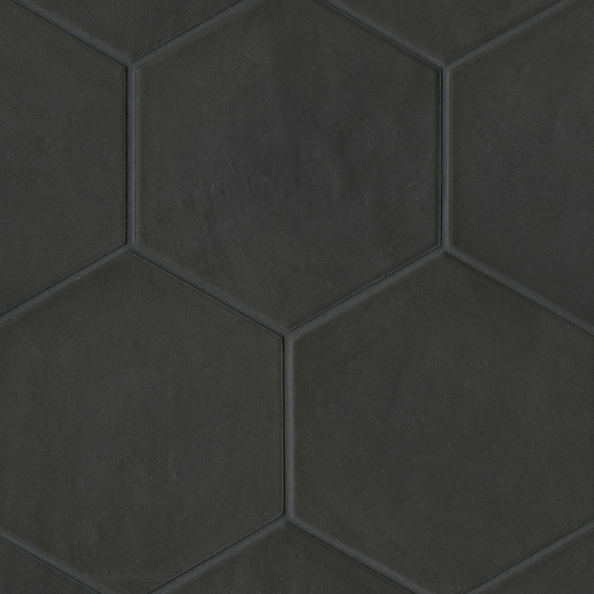 Allora 8.5" x 10" Hexagon Matte Porcelain Tile in Solid Black