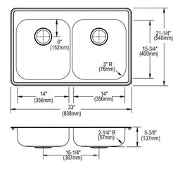 Dayton® Double Bowl Kitchen Sink, Top Mount, ADA, 33 x 21-1/4 in, 5-1/4 in Bowl Depth, 4-Hole, 22 ga Brushed Satin Steel, Stainless - qufbdkdqmbxgg9w8gkh1@2x.jpg