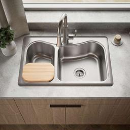 Staccato 33" Double Basin Drop In 18-Gauge Stainless Steel Kitchen Sink with SilentShield, Cutting Board, and Single Faucet Hole - qwjmc0bgaied1tkkvidn@2x.jpg