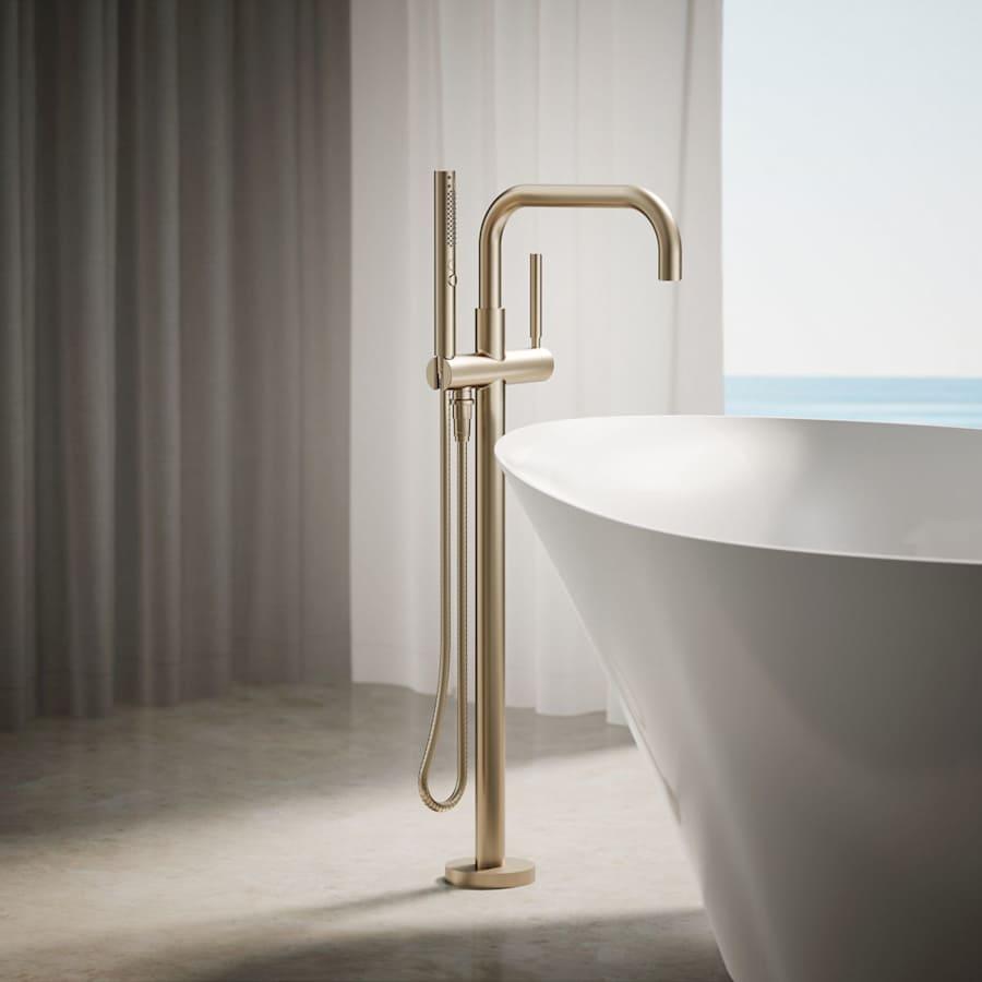 Purist Floor Mounted Tub Filler with Built-In Diverter - Includes Hand Shower - rlyq3rvfqqksv18lkqjl@2x.jpg