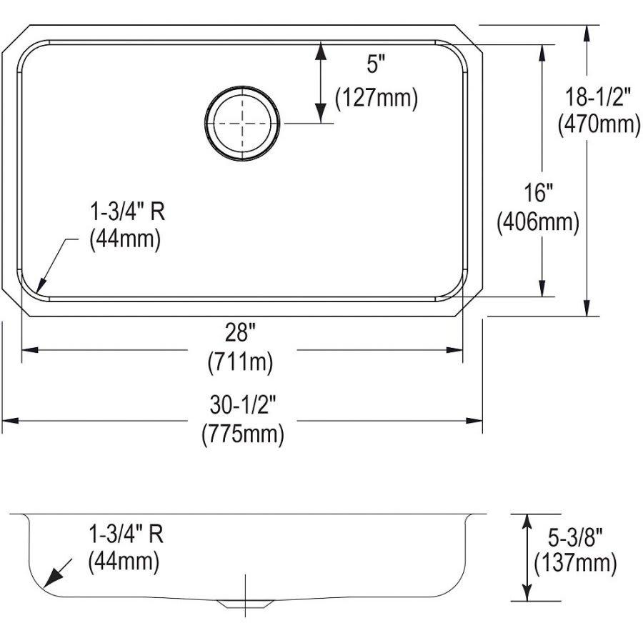 Lustertone™ Classic Single Bowl Kitchen Sink, Under Mount, ADA, 30-1/2 x 18-1/2 in, 5-3/8 in Bowl Depth, 18 ga Lustrous Satin Steel, Stainless - rodk9smudcsywsqk5ncz@2x.jpg