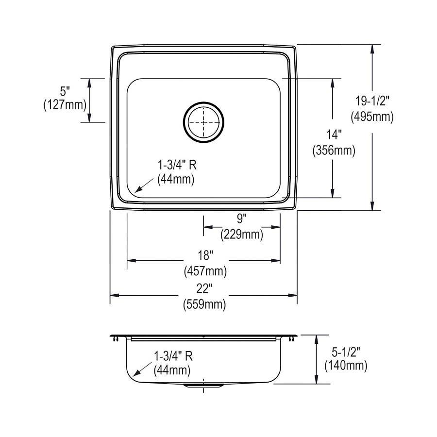 Lustertone™ Classic Single Bowl Kitchen Sink, Top Mount, ADA, 22 x 19-1/2 in, 5-3/8 in Bowl Depth, 18 ga Lustrous Satin Steel, Stainless - rylmfter9pm1z58wkdic@2x.jpg