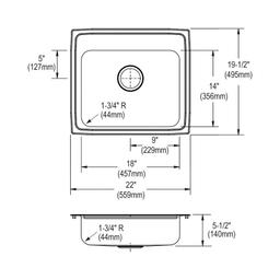 Lustertone™ Classic Single Bowl Kitchen Sink, Top Mount, ADA, 22 x 19-1/2 in, 5-3/8 in Bowl Depth, 18 ga Lustrous Satin Steel, Stainless - rylmfter9pm1z58wkdic@2x.jpg