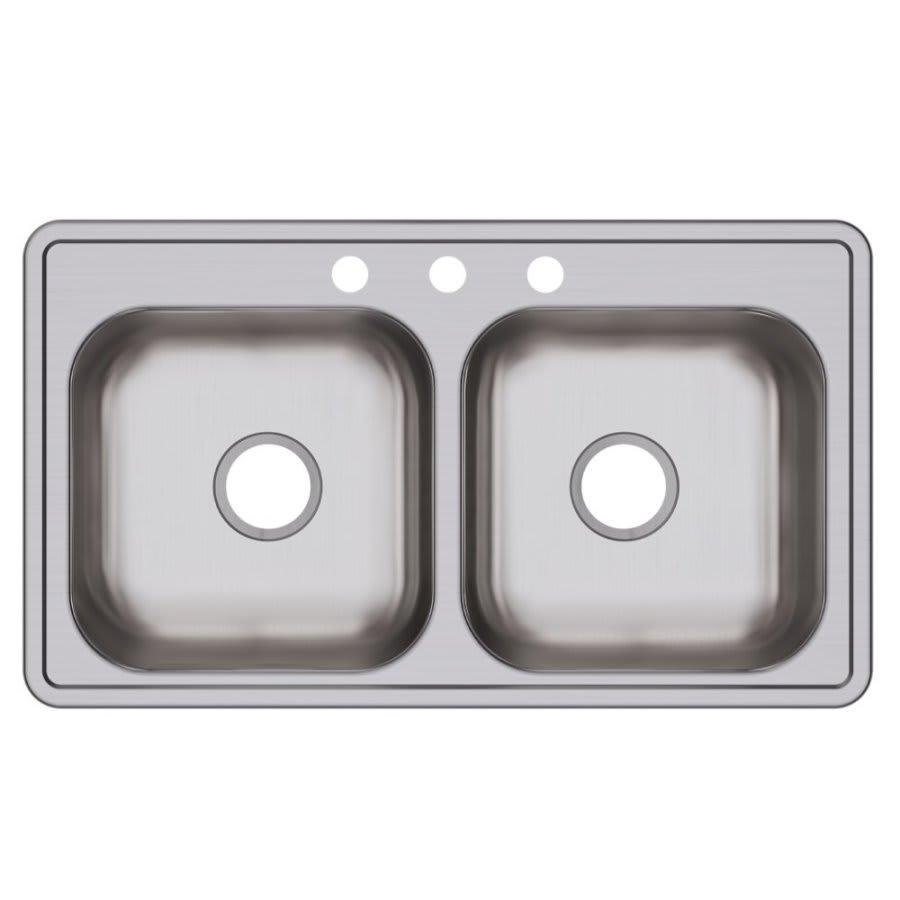 Dayton® Double Bowl Kitchen Sink, Top Mount, ADA, 33 x 19 in, 6-5/16 in Bowl Depth, 3-Hole, 22 ga Satin Steel, Stainless - snfrfeuvip2bt2fvnrsr@2x.jpg