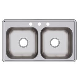 Dayton® Double Bowl Kitchen Sink, Top Mount, ADA, 33 x 19 in, 6-5/16 in Bowl Depth, 3-Hole, 22 ga Satin Steel, Stainless - snfrfeuvip2bt2fvnrsr@2x.jpg