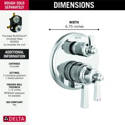 Dorval 17 Series Pressure Balanced Valve Trim with Integrated Volume Control and 3 Function Diverter for Two Shower Applications - Less Rough-In - swpwyz4adg8cbpnuekyi@2x.jpg