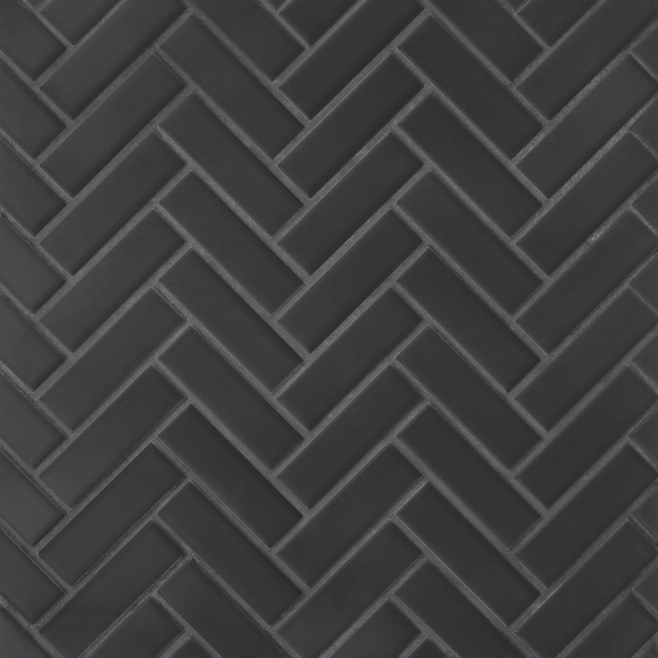 Le Cafe 1X3 Herringbone Matte Porcelain Mosaic Tile in Black