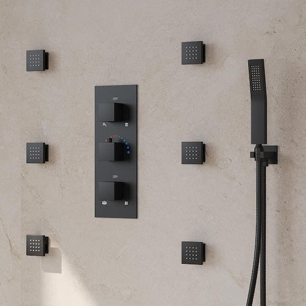 GRANDJOY ZenithRain Thermostatic Dual Showers 8-spray 12 in. Shower System with Hand Shower in Matte Black Valve Included SGF10GJ-17-BL12 - tef9naygkkp9uin8zvfp@2x.jpg