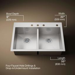 Vault 33" Double Basin Top-Mount/Under-Mount 18-Gauge Stainless Steel Kitchen Sink with SilentShield and Bottom Sink Rack - tjwpi2qid0atbkdjlvoy@2x.jpg