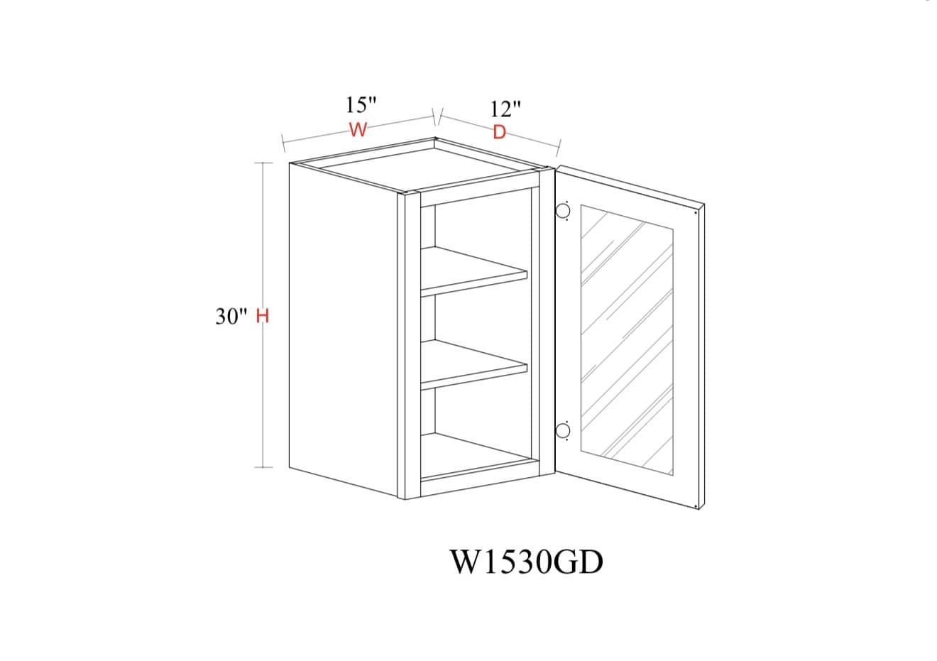 Wall Cabinet - 15"W x 30"H x 12"D Glass Door Only