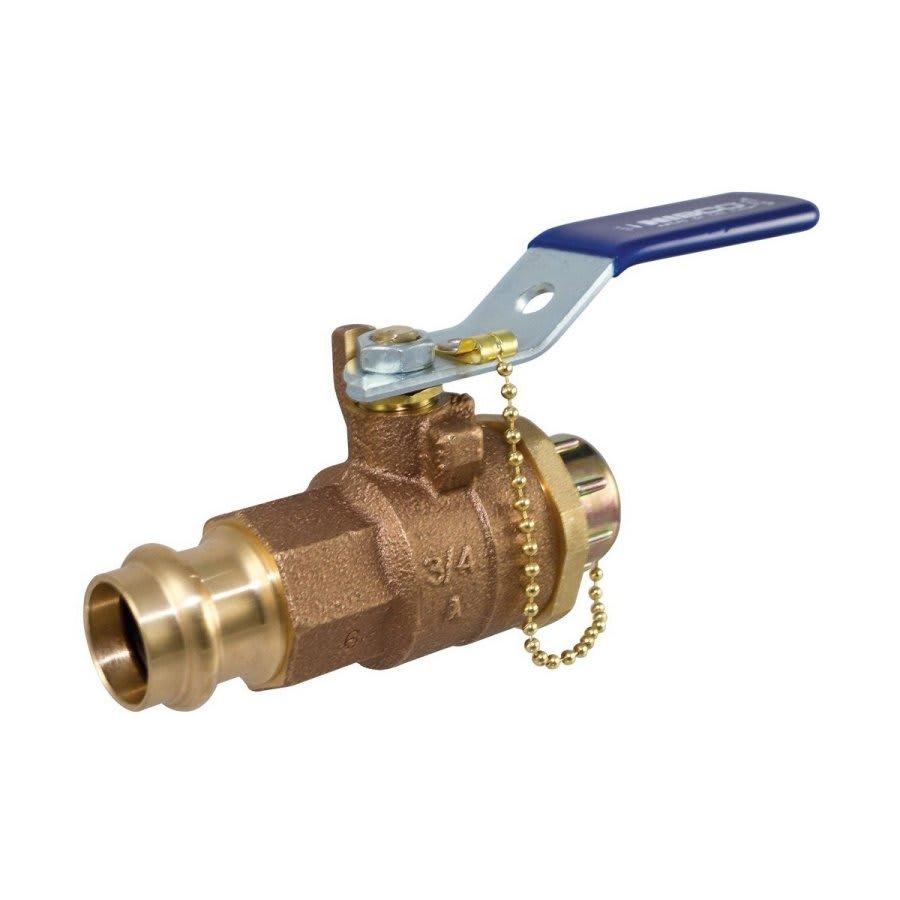 2-Piece Ball Valve, 1/2 in, Press, Full Port, Brass Ball, Bronze