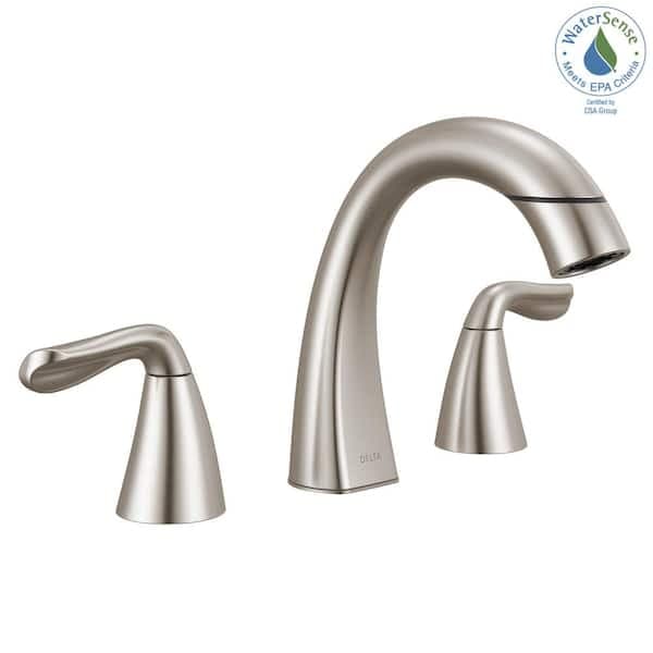 Delta Arvo Pull-Down Spout 8 in. Widespread Double Handle Bathroom Faucet Drain Included in Spotshield Brushed Nickel 35840LF-SPPD - tsc48m3u5doxn1afus6c@2x.jpg