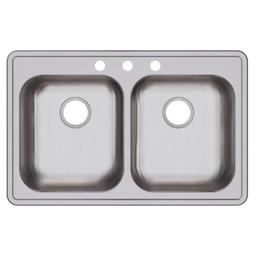 Dayton® Double Bowl Kitchen Sink, Top Mount, ADA, 33 x 21-1/4 in, 5-1/4 in Bowl Depth, 3-Hole, 22 ga Brushed Satin Steel, Stainless - u8vtemjfev62evt7rpgf_x500.jpg