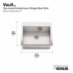 Vault 25" Single Basin Top-Mount/Under-Mount 18-Gauge Stainless Steel Kitchen Sink with SilentShield - ucpu8jtbbe2gwzbqnac8@2x.jpg