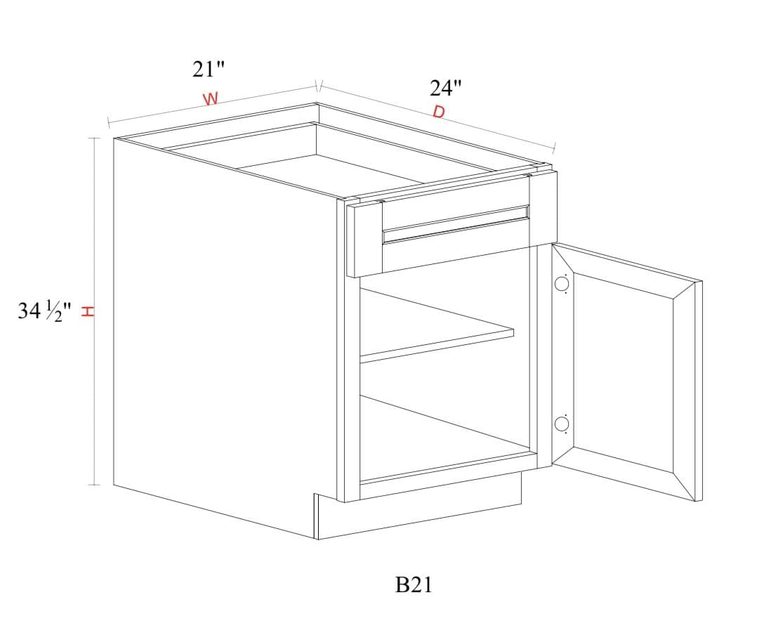 Base Cabinet - 21"W x 34- 1/2"H x 24"D