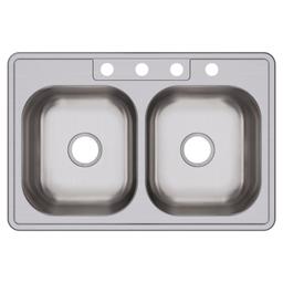 Dayton® Double Bowl Kitchen Sink, Top Mount, 33 x 22 in, 7-7/8 in Bowl Depth, 4-Hole, 20 ga Elite Satin Steel, Stainless - uhs51ca1tkablb8zskru@2x.jpg