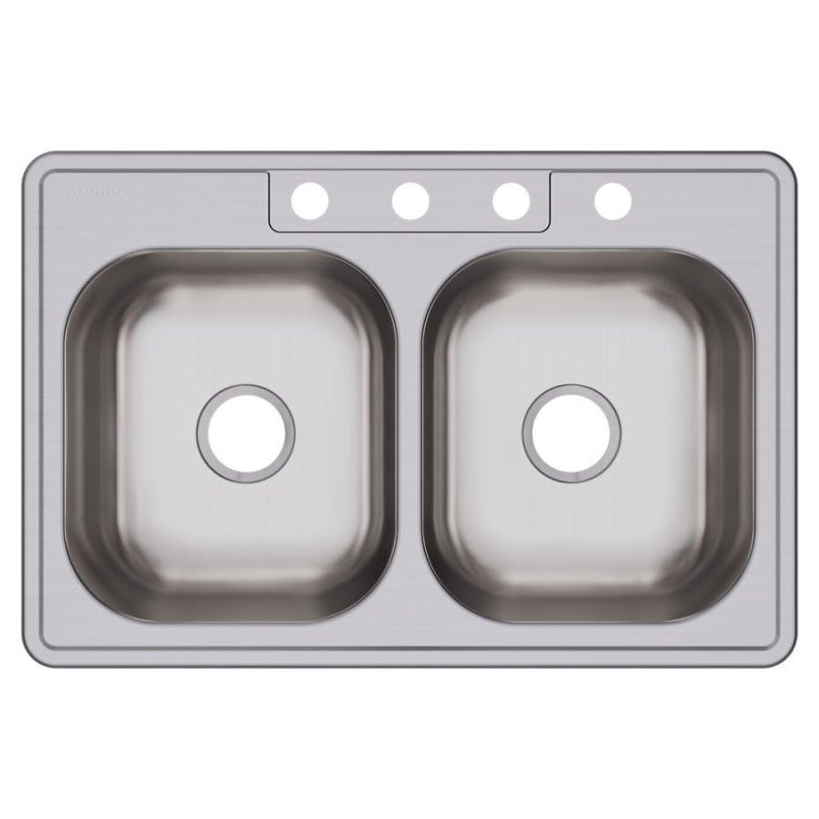 Dayton® Double Bowl Kitchen Sink, Top Mount, 33 x 22 in, 7-7/8 in Bowl Depth, 4-Hole, 20 ga Elite Satin Steel, Stainless - uhs51ca1tkablb8zskru@2x.jpg