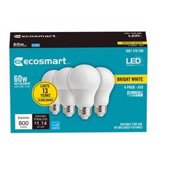 EcoSmart 60-Watt Equivalent A19 Dimmable Energy Star LED Light Bulb in Bright White (8-Pack) - uoicwqiygz44dnlv1zan@2x.jpg