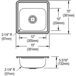 Dayton® Single Bowl Bar Sink, Top Mount, ADA, 15 x 15 in, 5 in Bowl Depth, 1-Hole, 22 ga Satin Steel, Stainless - v8pyvlzrxyzqv8nxd4vc_x500.jpg
