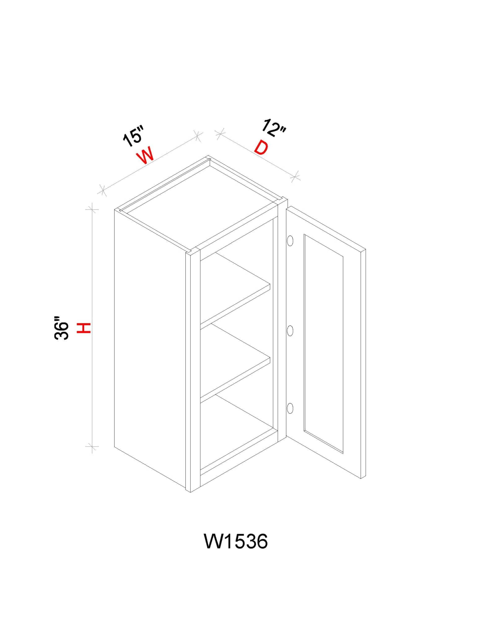 Wall Cabinet - 15"W x 36"H x 12"D
