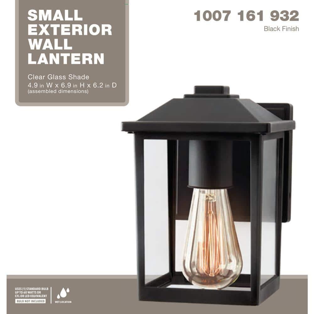 1-Light 7 in. Black Hardwired Classic Outdoor Wall Light Lantern Sconce with Clear Glass - viseg2df2jvmnkorcrei@2x.jpg
