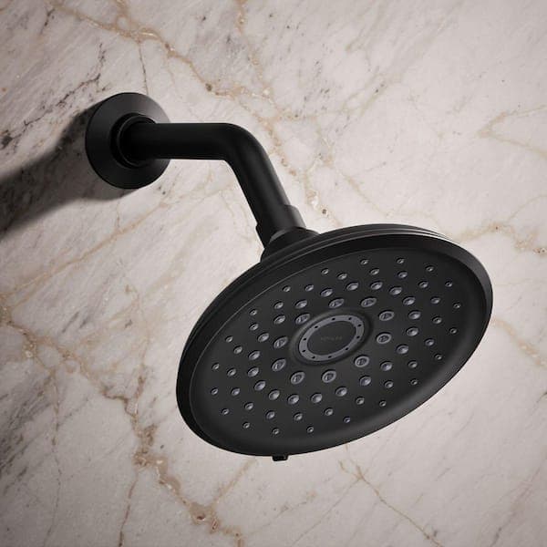 KOHLER Cursiva 3-Spray Patterns 6.75 in. Wall Mount Fixed Showerhead in Matte Black R27875-G-BL - vlpu9lrntudolssazvdy@2x.jpg