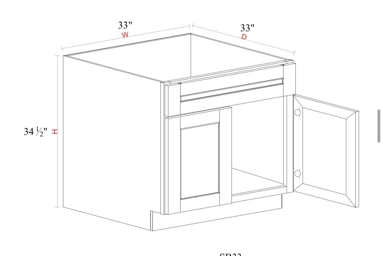 Sink Base - 33"W x 34- 1/2"H x 24"D