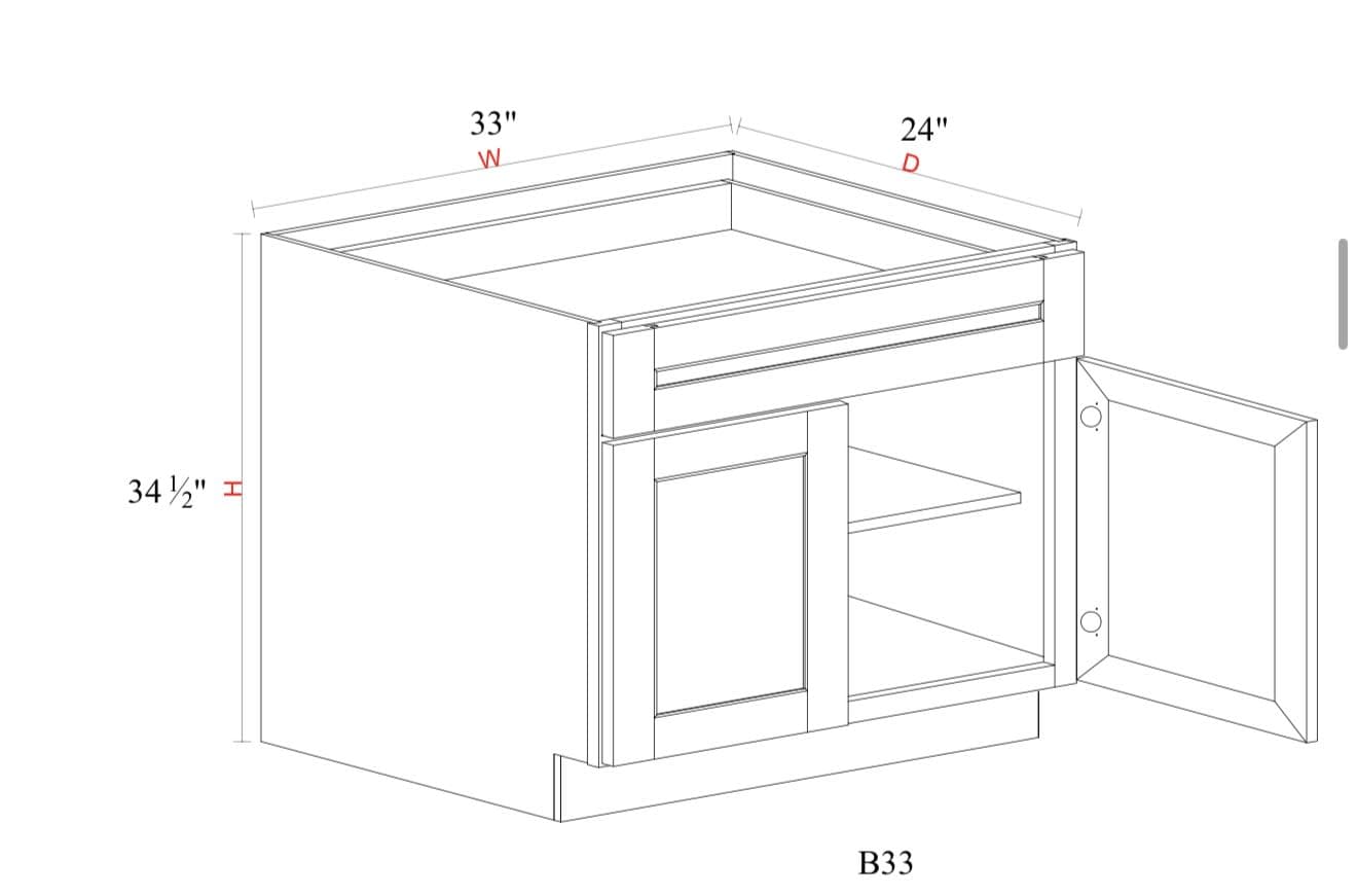 Base Cabinet - 33"W x 34- 1/2"H x 24"D
