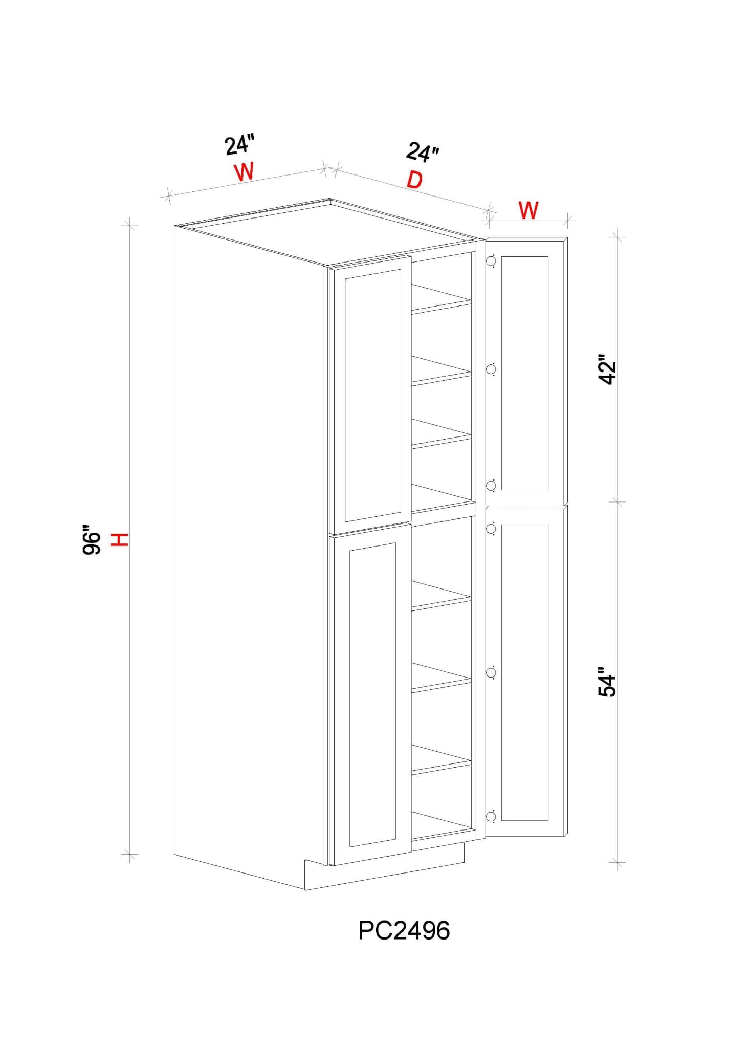 Pantry Cabinet - 24"W x 96"H x 24"D - 2D