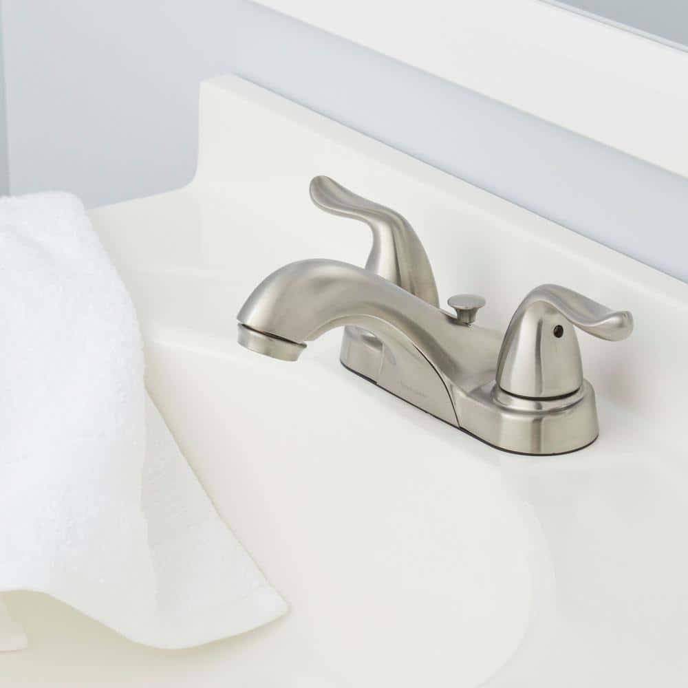 Glacier Bay Constructor 4 in. Centerset 2-Handle Low-Arc Bathroom Faucet in Brushed Nickel - w7w98crk5ejenklkm4b0@2x.jpg