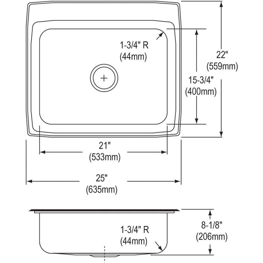 Lustertone™ Classic Single Bowl Kitchen Sink, Top Mount, 25 x 22 in, 7-3/4 in Bowl Depth, 3-Hole, 18 ga Lustrous Satin Steel, Stainless - wbmeuotjjffbrx8kfrnx@2x.jpg