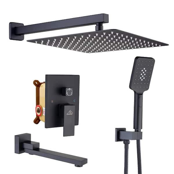 CASAINC 1-Handle 3-Spray Pattern 12 in. Wall Mount Shower Set Shower Head, Tub and Shower Faucet, Matte Black (Valve Included) WF-W98103H-12 - wcmw1wfyl1f5wupmhz2n@2x.jpg