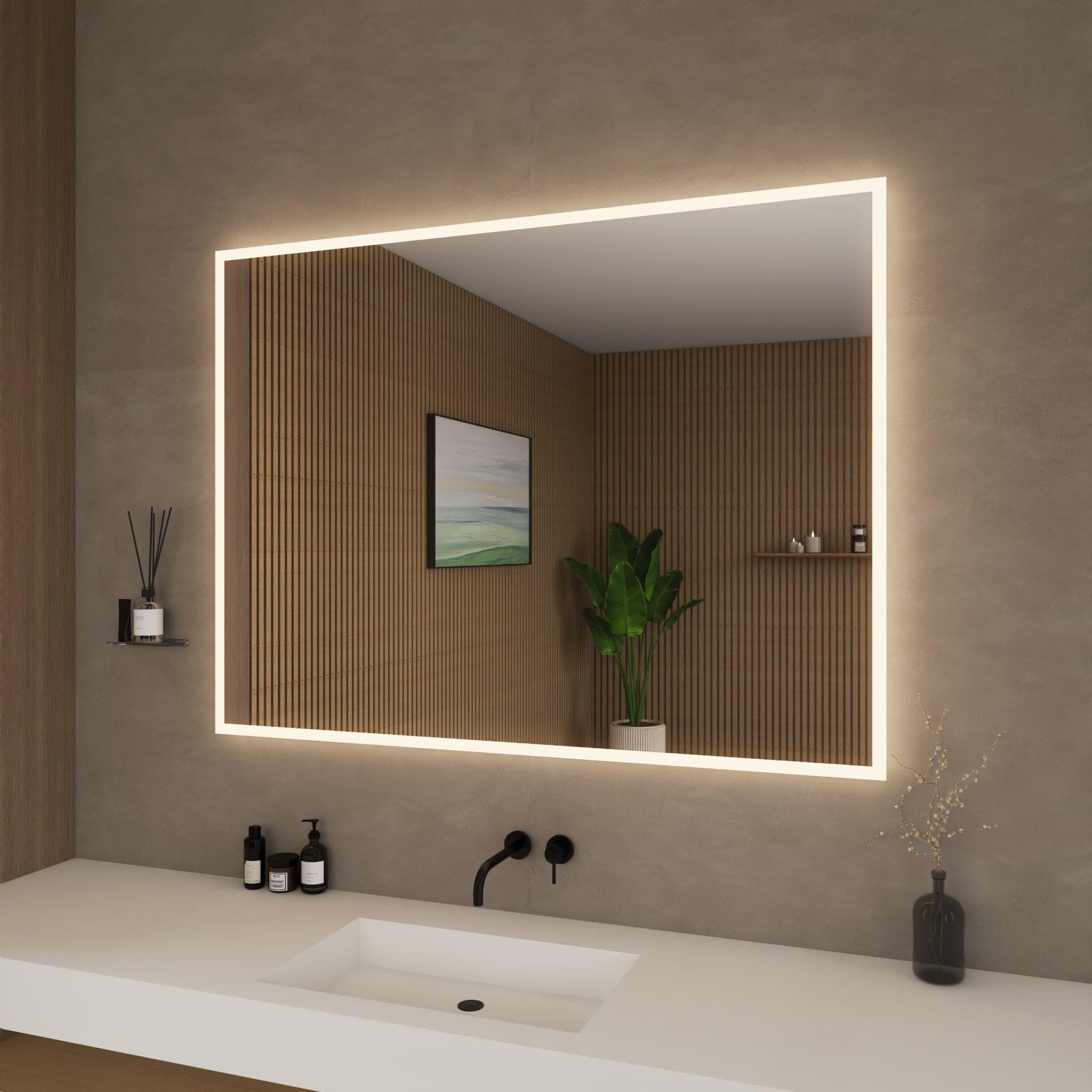 Hilton Frameless LED Perimeter Lighted Bathroom Vanity Mirror with Dimmer and Defogger - 48W x 36H x 1.38D
