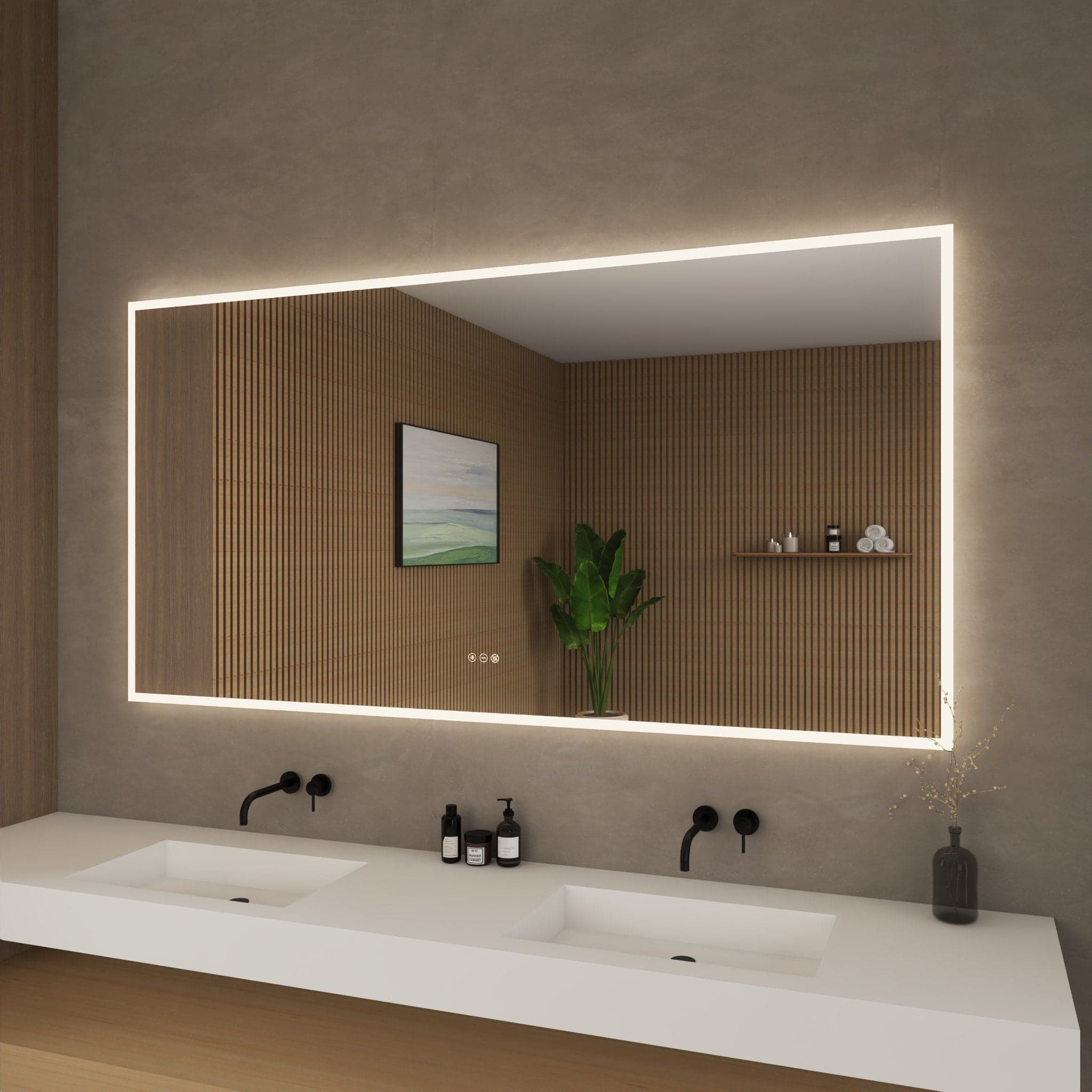 Element Frameless LED Bathroom Vanity Mirror with Color Changer, Dimmer and Defogger - 70W x 36H x 1.38D