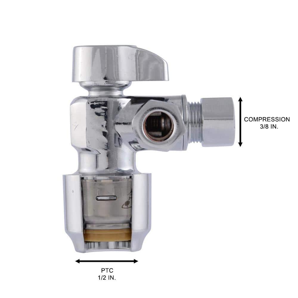 Max 1/2 in. Push-to-Connect x 3/8 in. O.D. Compression x 3/8 in. O.D. Compression Quarter-Turn Angle Dual Stop Valve - wmlzlg3aluavutrntim2@2x.jpg