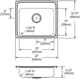 Lustertone™ Classic Single Bowl Kitchen Sink, Top Mount, ADA, 22 x 19-1/2 in, 5-3/8 in Bowl Depth, 1-Hole, 18 ga Lustrous Satin Steel, Stainless - wncxhywyvyultfbnjl5q@2x.jpg