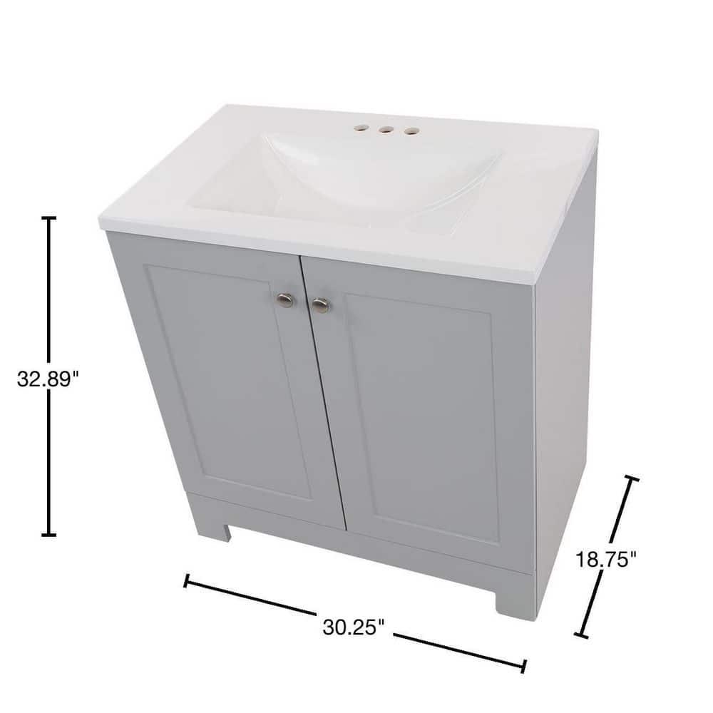 30 in. W x 19 in. D x 33 in. H Single Sink Freestanding Bath Vanity in Pearl Gray with White Cultured Marble Top - wwp9917wpfqgfbpn7byt@2x.jpg