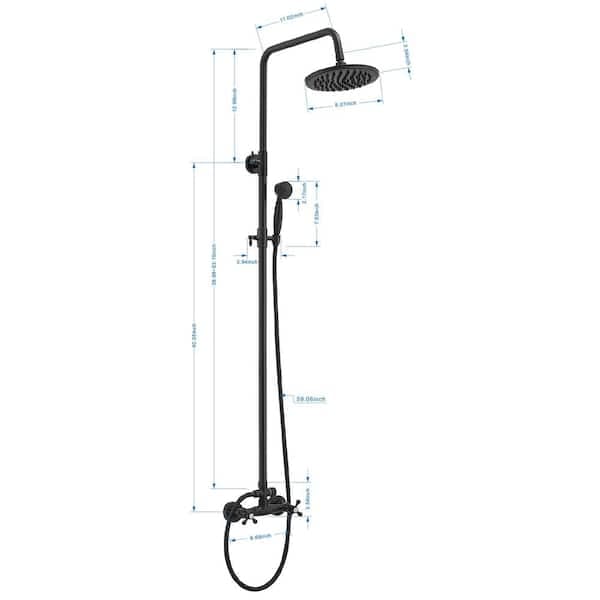 BWE 2-Spray Outdoor Wall Bar Shower Kit 8 in. Round Rain Shower Head with Hand Shower and 2 Cross Knobs in Matte Black A-98015-B - wwysqrbpqxgx29vxvnzj@2x.jpg