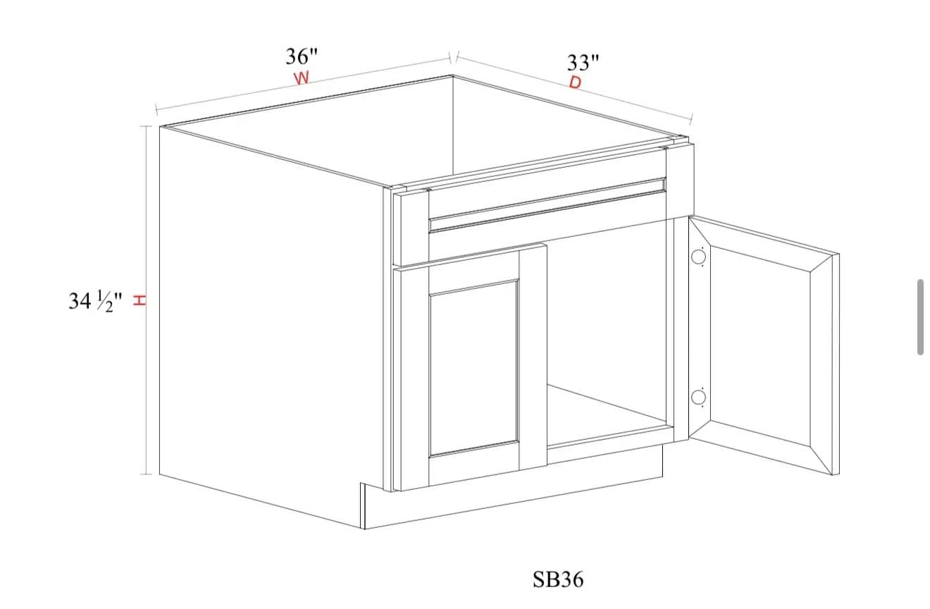 Sink Base - 36"W x 34- 1/2"H x 24"D