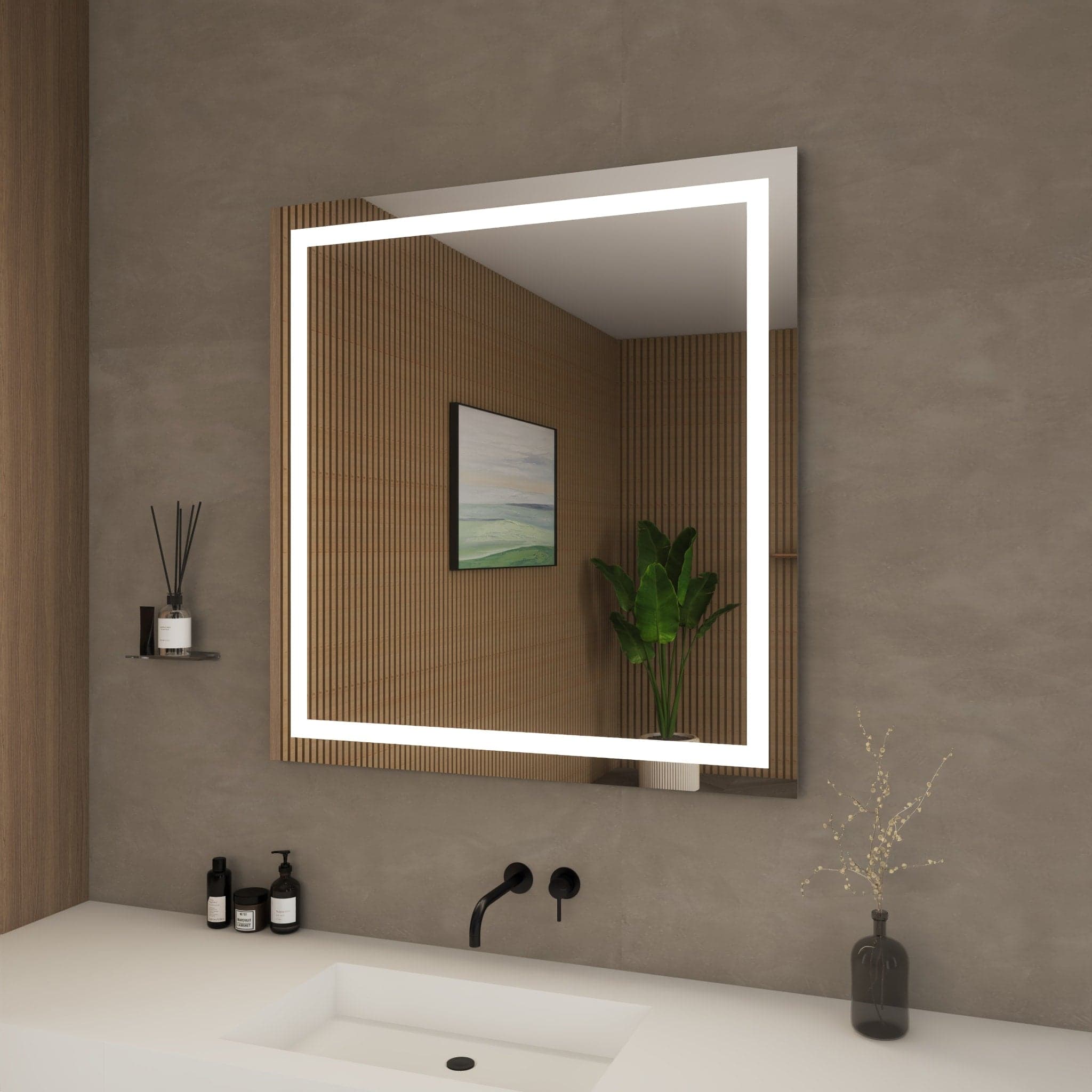 Carlton Frameless LED Surface Lighted Bathroom Vanity Mirror with Dimmer and Defogger - 34W x 36H x 1.38D