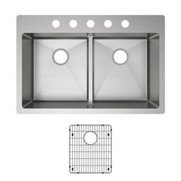 Crosstown® Double Bowl Kitchen Sink, Top/Under Mount, 33 x 22 in, 9 in Bowl Depth, 5-Hole, 18 ga Polished Satin Steel, Stainless - xfugwzcwzfragm2m8qqi@2x.jpg