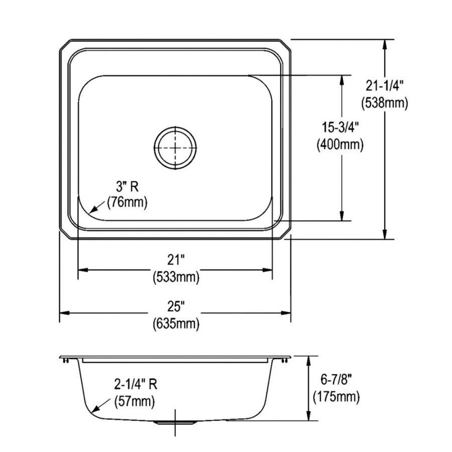 Celebrity Single Bowl Kitchen Sink, Top Mount, 25 x 21-1/4 in, 6-3/4 in Bowl Depth, 1-Hole, 20 ga Brushed Satin Steel, Stainless - xk5t7oow9zxroc9bzhyo@2x.jpg