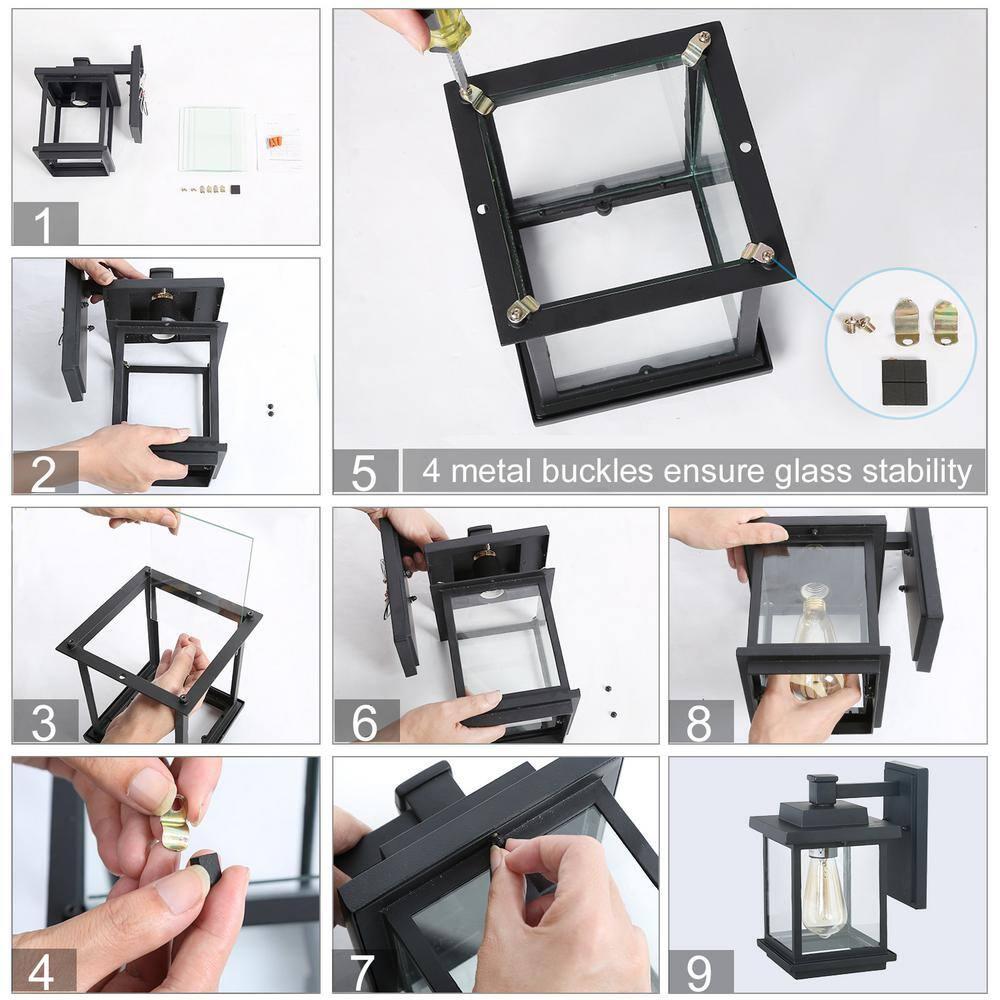 LNC Square 1-Light Black Outdoor Wall Lantern Sconce with Clear Glass Shade, Modern Exterior Wall Light for Patio Garden - xk6af5dyk38kayptueez@2x.jpg