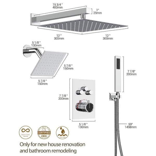 YAWWALK Thermostatic 7-Spray 12 in. and 6 in. Wall Mount Shower System with Hand Shower 2.5 GPM in Chrome(Valve Included) CR1-S003A-12CI-1 - xmupg9avfgnpzmtgvi48@2x.jpg