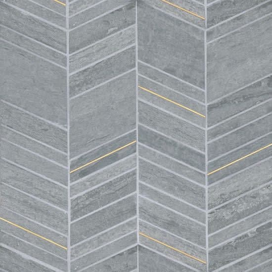 Ferrara Argento Chevron Mix Size Mosaic W-Brass Honed