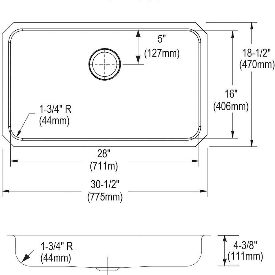 Lustertone™ Classic Single Bowl Kitchen Sink, Under Mount, ADA, 30-1/2 x 18-1/2 in, 4-3/8 in Bowl Depth, 18 ga Lustrous Satin Steel, Stainless - xsmunekywypoaiuweehc@2x.jpg